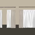 White Sheer Curtains In Three Different Styles Hanging On Black Rod 3d model
