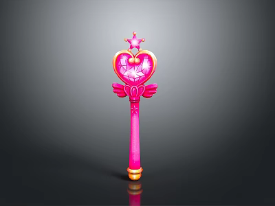 Pink Magic Wand with Heart Shaped Top Star Decoration and Wing Accents 3d model