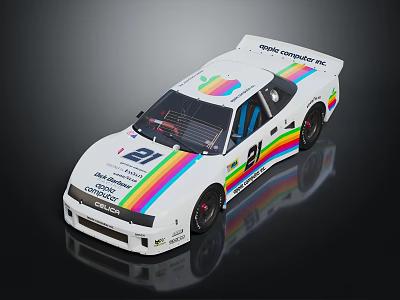 White Racing Car With Colorful Stripes Sponsor Logos And Streamlined Design 3d model