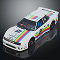 White Racing Car With Colorful Stripes Sponsor Logos And Streamlined Design