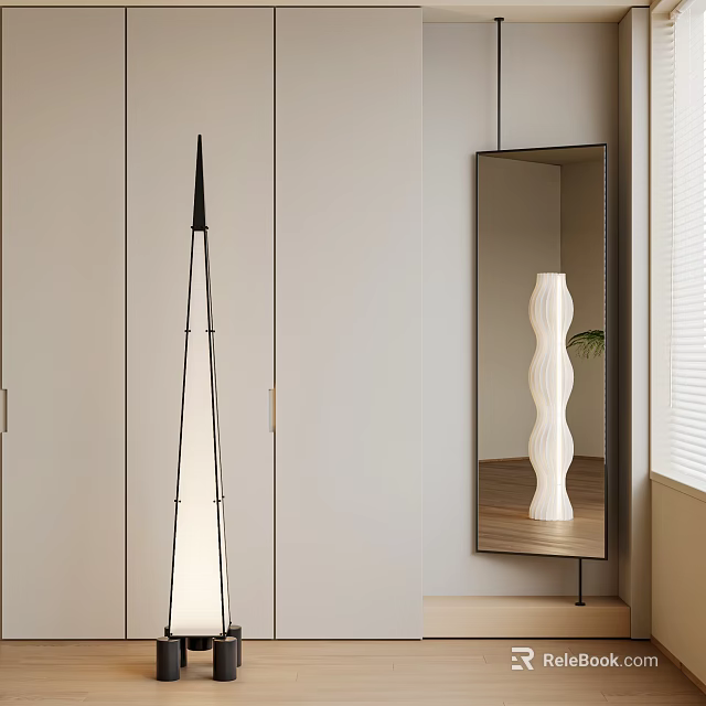 Modern Entryway Cabinet And Side Cabinet With Mirror White Vase And Minimalist Design 3d model 