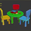 Kids Colorful Toy Table Set With Three Chairs And Building Blocks