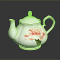 Elegant White Ceramic Teapot with Crackle Glaze Pink Peony Design and Golden Trim