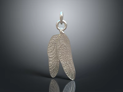 Silver Feather Shaped Pendant With Intricate Pattern Fashion Accessory For Women 3d model