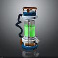 Scientific Equipment Featuring Transparent Cylindrical Container Green Liquid Orange Top Blue Base And Black Hose