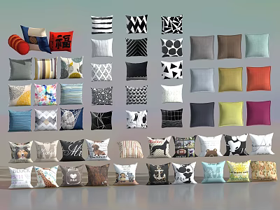 Colorful Decorative Throw Pillows With Various Patterns And Designs For Home 3d model