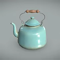 Light Blue Electric Kettle With Wooden Handle And Metal Loop Design 3d model