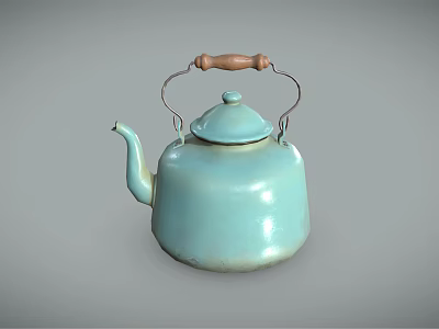 Light Blue Electric Kettle With Wooden Handle And Metal Loop Design 3d model