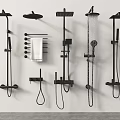 Various Black Shower Systems With Overhead Handheld And Towel Bar Designs