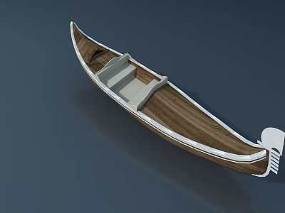 Classic Wooden Boat With Natural Wood Construction And White Trimmed Edges 3d model