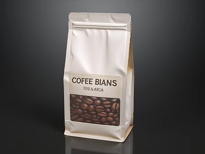 White Coffee Bag With 100 Arabica Beans And Roasted Coffee Design 3d model