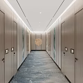 Elegant Hotel Corridor Interior Design With Marble Wall Decor Patterned Carpet And Ceiling Lights 3d model