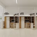 Tidy School Dormitory With Bunk Beds Desks Computers And Shelves 3d model
