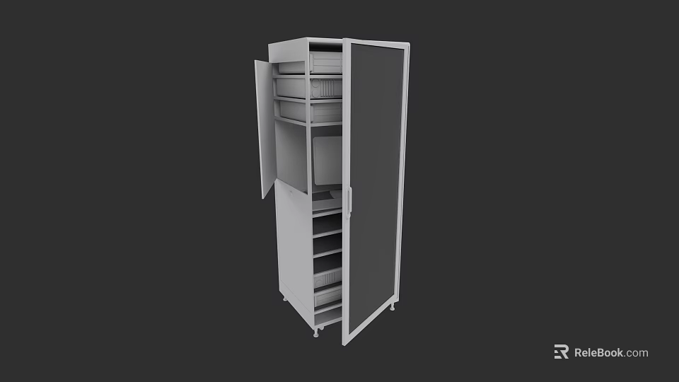 Commercial Standing Storage Cabinet With Doors And Multiple Shelves For Business Use 3d model 