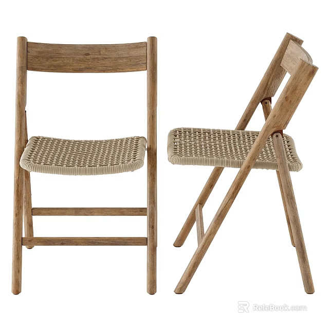 Wooden Folding Chair With Woven Seat For Home Furniture Design 3d model 