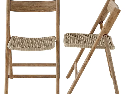 Wooden Folding Chair With Woven Seat For Home Furniture Design 3d model