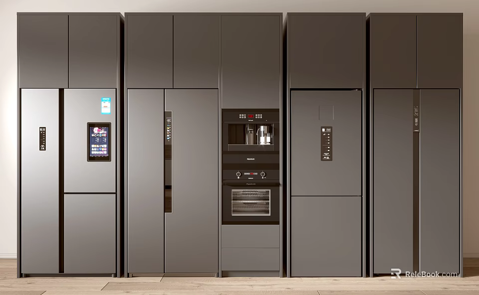 Modern Refrigerator Freezer Design For Contemporary Kitchen Interior Spaces With Stainless Steel 3d model 