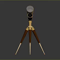 Vintage Decorative Telescope With Wooden Tripod And Golden Accent Details