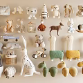 Cute Stuffed Animal Collection With Various Plush Toys And Wooden Animal Figures
