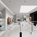 Modern Bright Clothing Store Interior With Mannequins Hanging Clothes And Large Screen