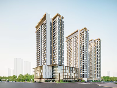 Modern High Rise Residential Apartment Buildings With Glass Facades And Green Areas 3d model