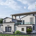New Chinese Style Villa Exterior With Traditional Elements And Modern Design Courtyard Greenery