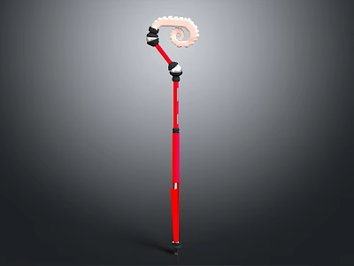 Red Long Pole Weapon With Spiral Saw Blade At The Top 3d model