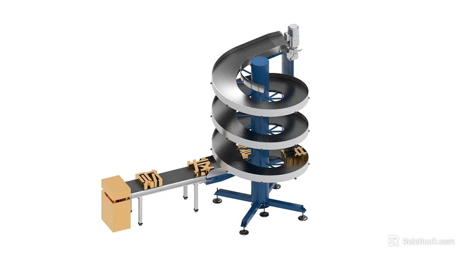 Industrial Spiral Conveyor Equipment With Multi Layer Structure Conveyor Belt And Yellow Packages 3d model 