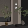 Modern Interior Corner With Window Blinds Green Plants And Wall Lamps