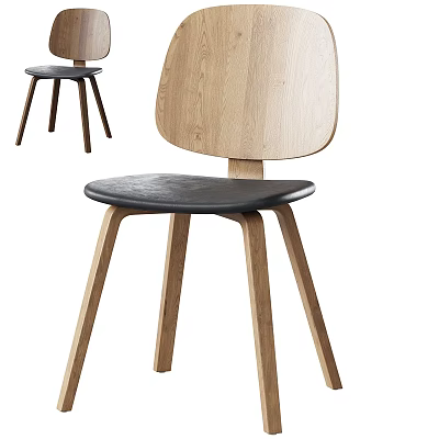 Modern Wooden Single Chair With Black Leather Seat And Minimalist Design 3d model