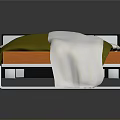 Modern Bed With Orange Mattress Green White Comforter White Pillows Black Headboard And Metal Frame