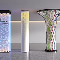 Modern Decorative Columns With Illuminated Welcome Design White Yellow Dots And Colorful Intertwined Curves