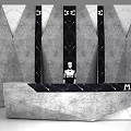 Elegant Modern Marble Reception Desk Featuring Black White Geometric Wall Design 3d model