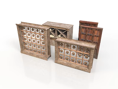 Wooden Furniture Collection With Carved Lattice Patterns And Various Styles 3d model
