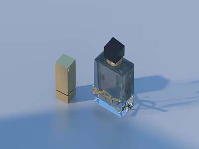 Stylish Daily Life Products With Transparent Bottle And Golden Square Case 3d model