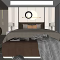 Elegant Modern Bedroom Interior Design With Large Bed Circular Mirror And Armchair 3d model