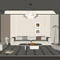 Modern Living Room Sofa Coffee Table Combination Sofa Stool Lazy Sofa Hanging Painting Chandelier Green Plant Floor Lamp 3d model