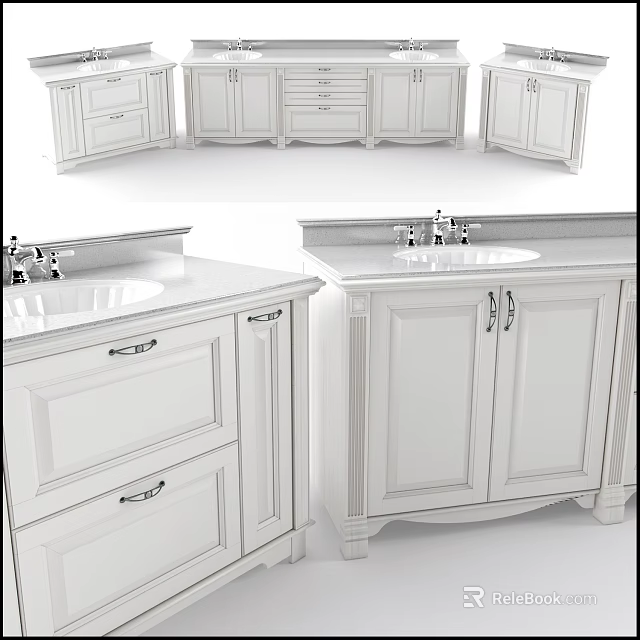 Modern White Bathroom Vanity With Storage Cabinets Drawers Countertop And Faucet 3d model 
