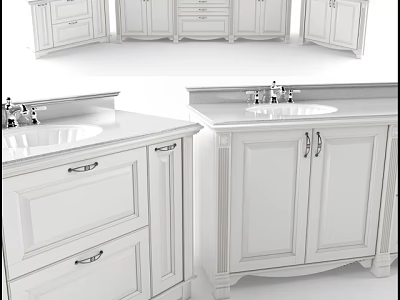 Modern White Bathroom Vanity With Storage Cabinets Drawers Countertop And Faucet 3d model