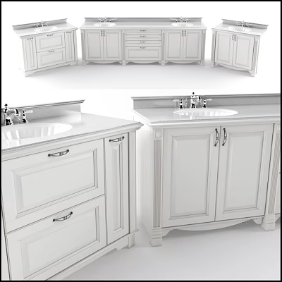 Modern White Bathroom Vanity With Storage Cabinets Drawers Countertop And Faucet 3d model