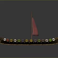 Viking Style Wooden Ship With Red Sail Dragon Head Colorful Shields And Rowing Oars
