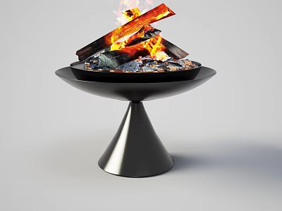 Outdoor Fire Pit With Burning Logs Flames And Stylish Metal Stand Design 3d model