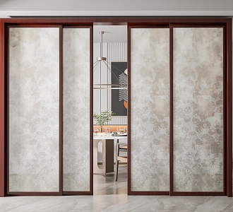 New Chinese-style sliding door 3d model