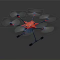 Red Hexacopter Drone With Six Propellers And Black Landing Gear