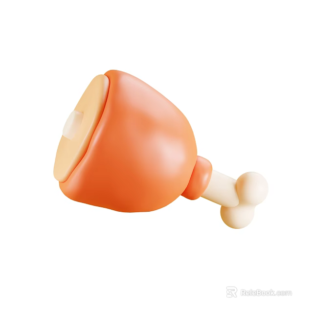Cartoon Style Orange Chicken Drumstick With White Bone And Toy Like Design 3d model 