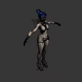 Sci Fi Game Character With Blue Hair Cybernetic Body And Organic Textures