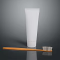 White Tube Container With Bamboo Toothbrush On Dark Reflective Surface 3d model