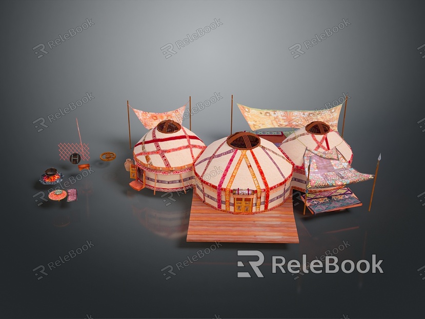 Mongolian yurt house outdoor items realistic model