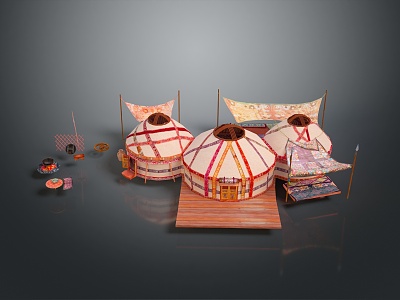 Mongolian yurt house outdoor items realistic model