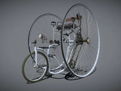 Vintage Tricycle Design Featuring Large Wheels Small Front Wheel Seat Chain And Headlight 3d model